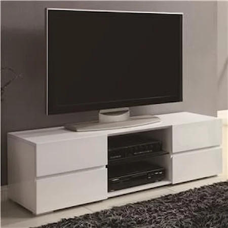 High Gloss White TV Stand with Glass Shelf